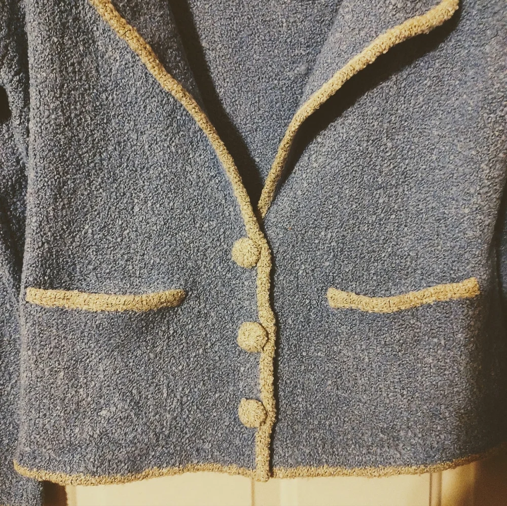 🔹🪻🔹Divine Vtg French Blue Periwinkle & Cream Plush Boucle Sweater Blazer - M - Picture 12 of 14